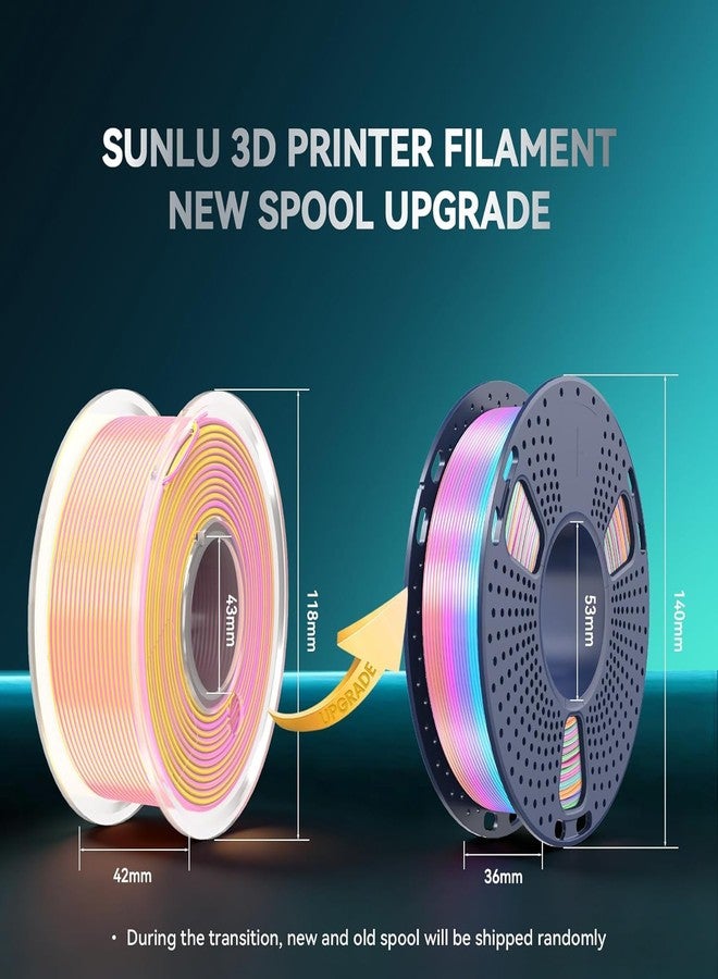 SUNLU 3D Printer Filament Bundle, PLA Silk Rainbow Filament Multicolor, Fast Color Change Each 8 Meters, Individually Vacuum Packed, 250g Spool, 8 Rolls, 2kg Total, 6 Silk Rainbow+Light Gold+Silver - Image 5