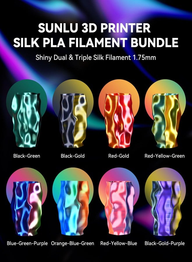 SUNLU 3D Printer Filament Bundle, PLA Silk Rainbow Filament Multicolor, Fast Color Change Each 8 Meters, Individually Vacuum Packed, 250g Spool, 8 Rolls, 2kg Total, 6 Silk Rainbow+Light Gold+Silver - Image 4