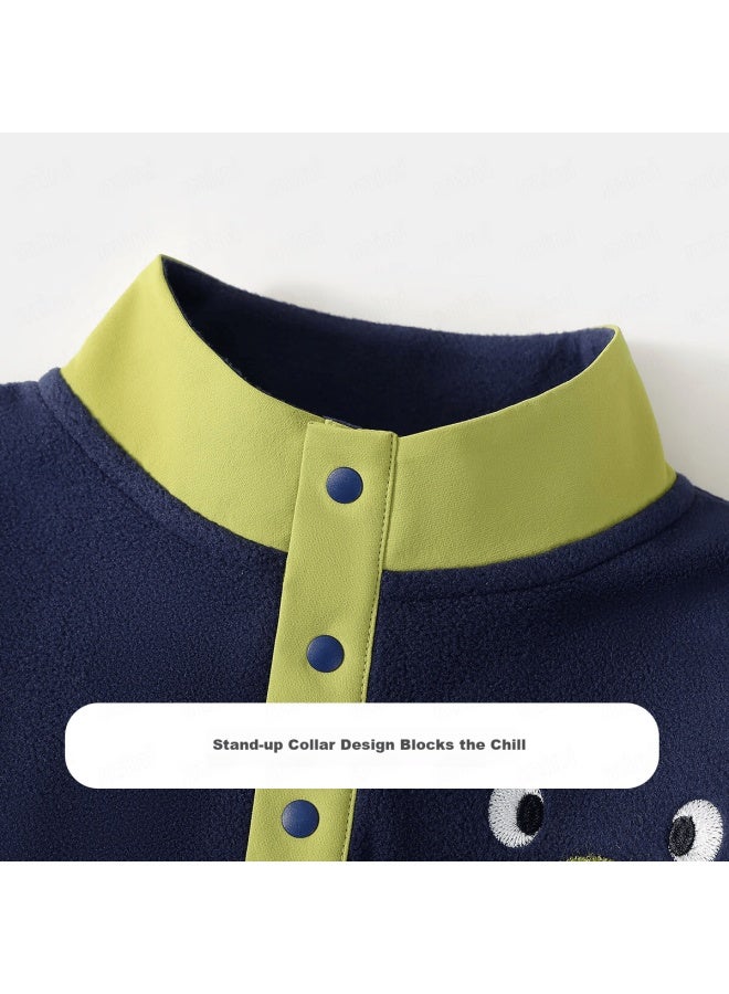 Mqdmini [anti-static] Boys' Spring Sweatshirt Stand Collar Button-up Stylish Versatile Toddler Top - Image 3