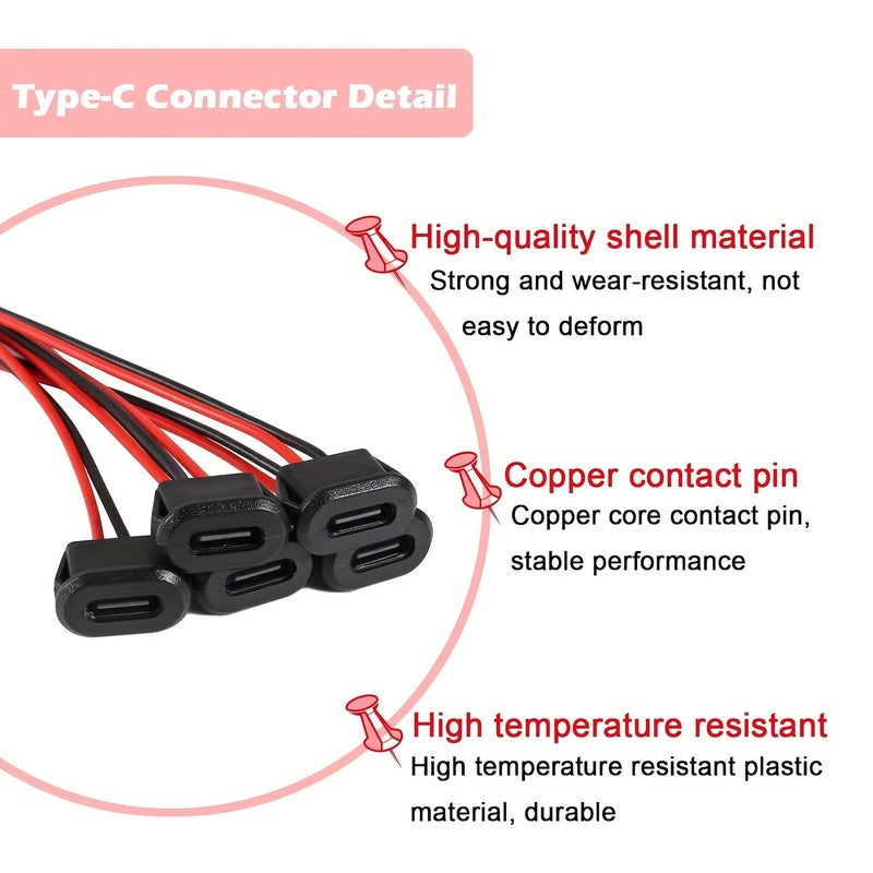 20 قطعة من كابل تمديد USB-C أنثى من نوع C إلى سلكين عاريين (2-Pin Bare Wire) - Image 2