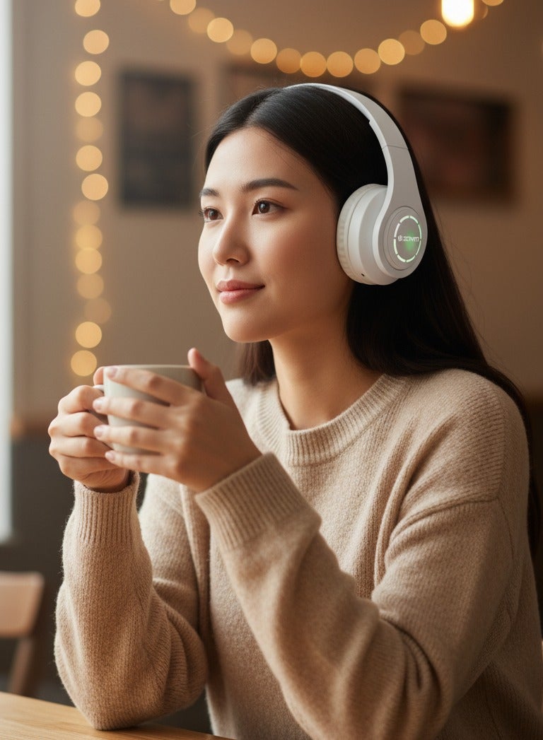 Start LED Stereo Wireless Over-Ear ST-A50 Headphone Headset With Mic Support SD Card - White - Image 3