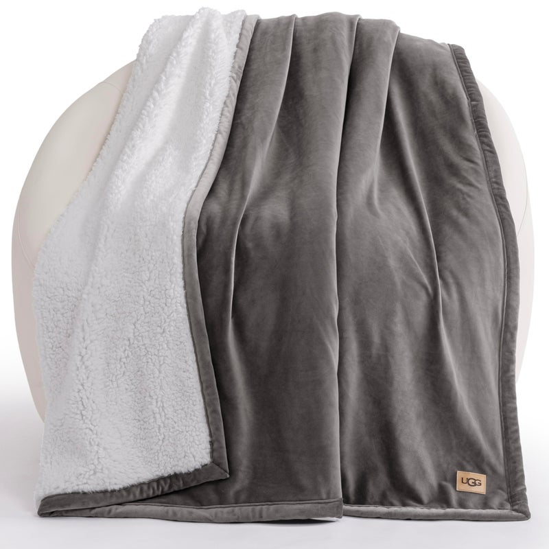 UGG Bliss Throw Blanket Plush Soft Fleece Fluffy Blankets for Bed or Couch Oversized Warm Reversible Machine Washable Medium Weight Home Decor Giftable Throw, 50-inch x 70-inch, Charcoal Grey - Image 1