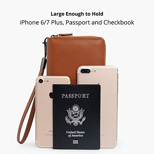 Bveyzi Women RFID Blocking Wallet Leather Zip Around Phone Clutch Large Capacity Ladies Travel Purse Wristlet (Brown) - Image 4