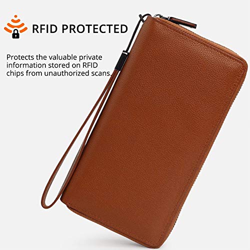 Bveyzi Women RFID Blocking Wallet Leather Zip Around Phone Clutch Large Capacity Ladies Travel Purse Wristlet (Brown) - Image 3