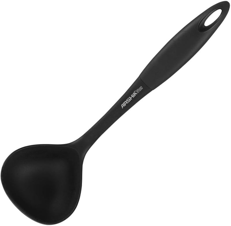 Arshia Silicone Soup Ladle - Heat-Resistant Black Kitchen Utensil