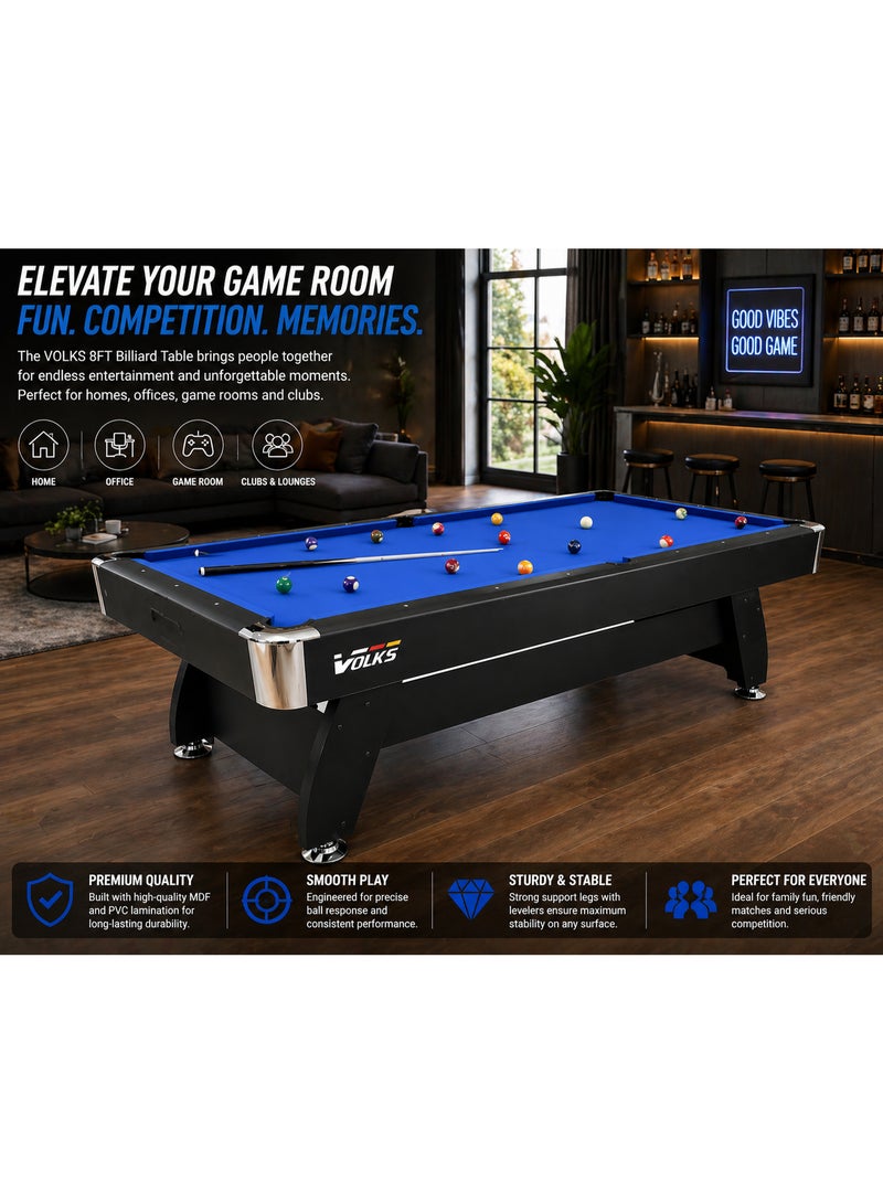 VOLKSGYM 8FT Billiard Table Blue PT-01-8FT | MDF Pool Table with PVC Lamination | Includes Balls, Cues & Accessories - Image 5