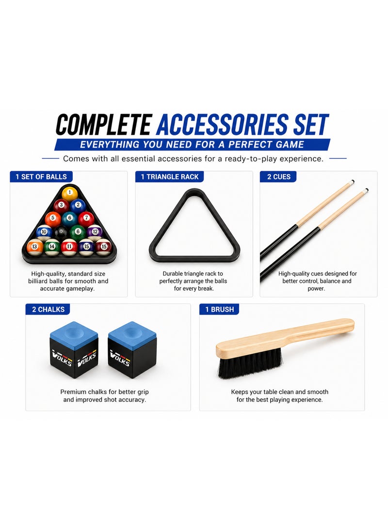 VOLKSGYM 8FT Billiard Table Blue PT-01-8FT | MDF Pool Table with PVC Lamination | Includes Balls, Cues & Accessories - Image 4