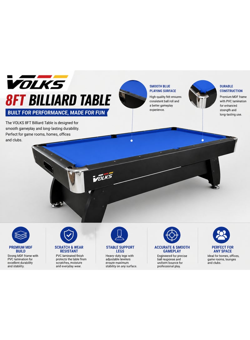 VOLKSGYM 8FT Billiard Table Blue PT-01-8FT | MDF Pool Table with PVC Lamination | Includes Balls, Cues & Accessories - Image 2