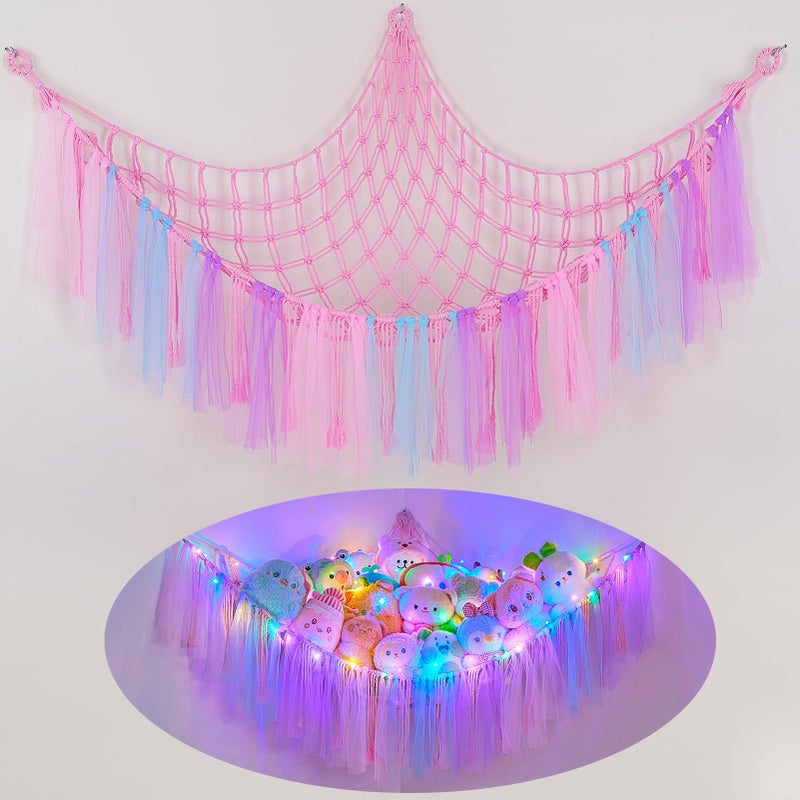 FIOBEE Stuffed Animals Net or Hammock with LED Light Toy Hammock Hanging Stuffed Animals Storage Organizer Holder Room Dcor for Nursery Kids Bedroom