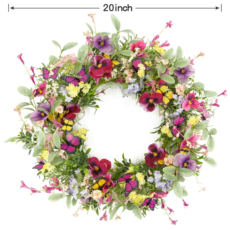AMF0RESJ Artificial Spring Wreaths for Front Door Pansy Wreath Summer Wreath with Colorful Pansy,Berry,Daisy for Front Door Indoor Outdoor Farmhouse Home Wall Window Festival Decoration - Image 5