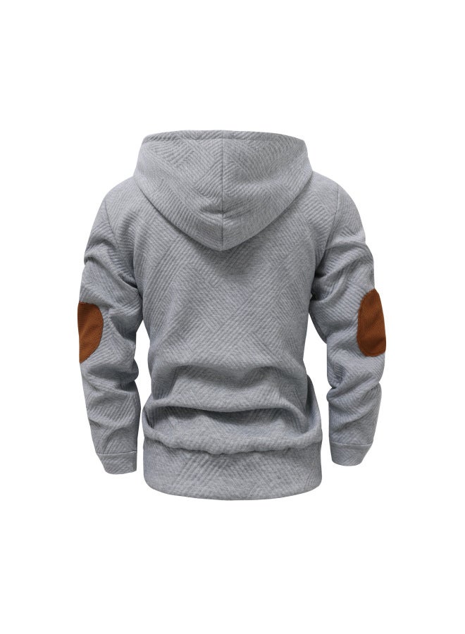 New سويت شيرت هودي رجالي بلون صلب بتصميم جاكار لفصل الخريف والشتاء، سترة رياضية فضفاضة كاجوال - Image 4