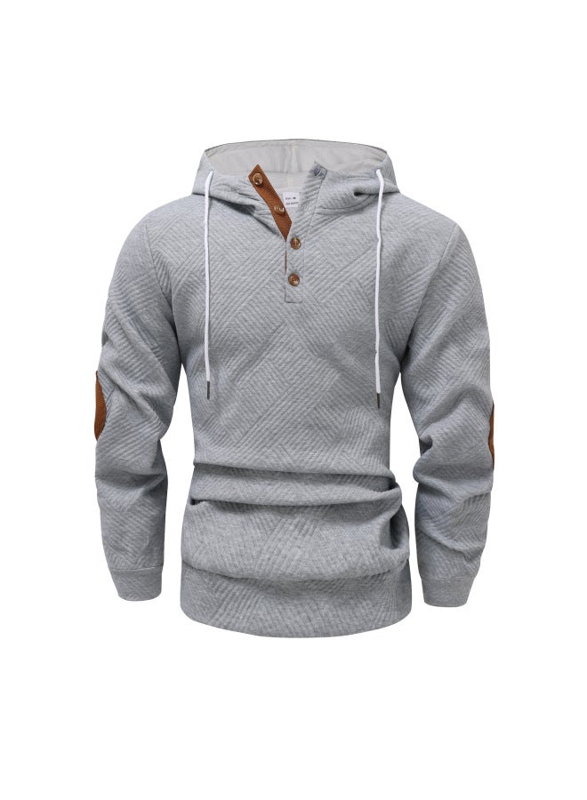 New سويت شيرت هودي رجالي بلون صلب بتصميم جاكار لفصل الخريف والشتاء، سترة رياضية فضفاضة كاجوال - Image 1