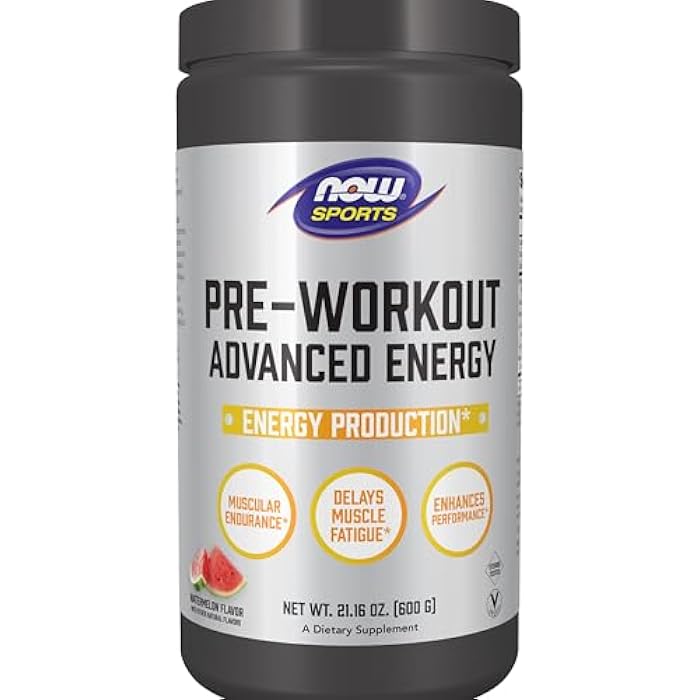 Now Sports, Pre-Workout Advanced Energy Powder – Energy, Endurance, Muscle Recovery, for Men & Women, with Beta-Alanine, Creatine, 200 mg Natural Caffeine, 33 Servings, Watermelon Flavor - Image 1