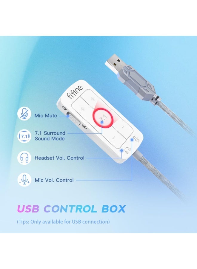 فيفين سماعة رأس للألعاب من FIFINE، مزودة بمنفذ USB، وميكروفون قابل للفصل، وصوت محيطي 7.1، وتحكم في مستوى الصوت، وسماعات رأس سلكية فوق الأذن للبث المباشر، متوافقة مع الكمبيوتر، وPS5، ووحدة التحكم، وXbox-H9، لون أبيض - Image 3