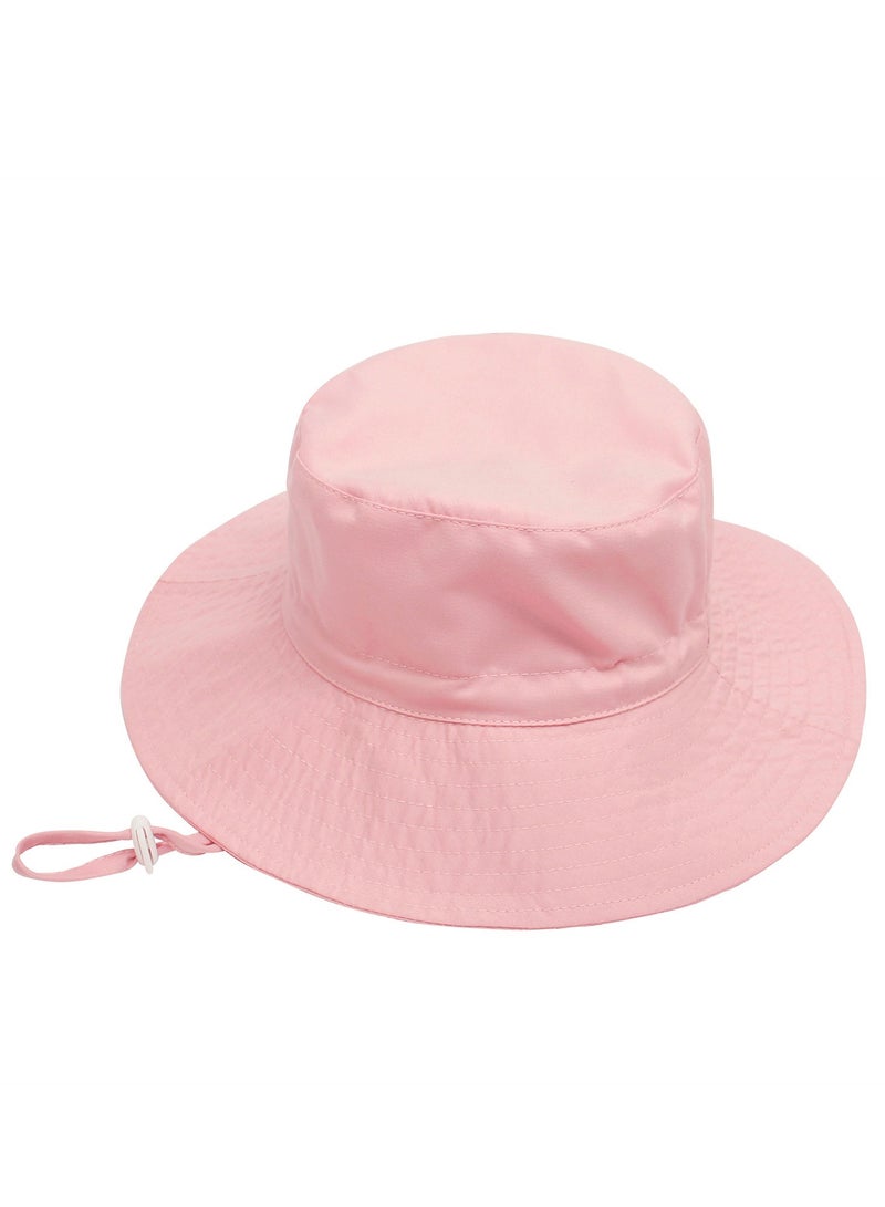 قبعة دلو الطفل الصيفي قبعة واسعة الحواف قابل للتعديل قبعات الشاطئ للأولاد والبنات للحماية من أشعة الشمس قبعات أطفال قبعة الشاطئ (وردي-م) - Image 2