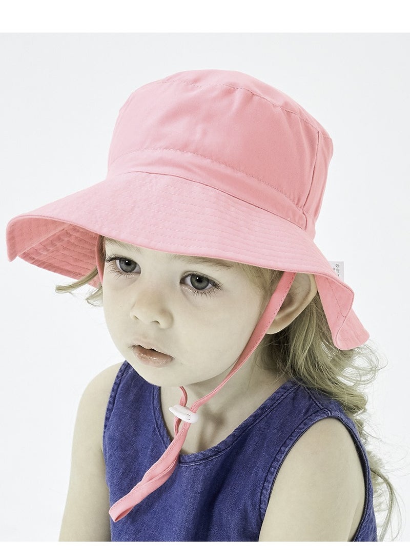 قبعة دلو الطفل الصيفي قبعة واسعة الحواف قابل للتعديل قبعات الشاطئ للأولاد والبنات للحماية من أشعة الشمس قبعات أطفال قبعة الشاطئ (وردي-م) - Image 5