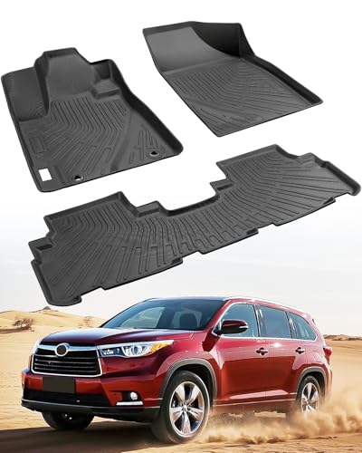 CarQiWireless All Weather Floor Mats for Toyota Highlander 2013 2012 2011 2010 2009 2008 Not for Hybrid Heavy Duty Rubber Waterproof Car Accessories Custom Fit for Front Rear Row Backseat Black - Image 1