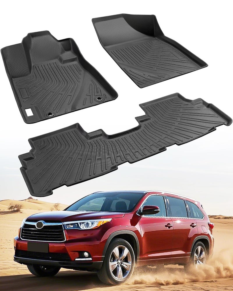 CarQiWireless All Weather Floor Mats for Toyota Highlander 2013 2012 2011 2010 2009 2008 Not for Hybrid Heavy Duty Rubber Waterproof Car Accessories Custom Fit for Front Rear Row Backseat Black - Image 3