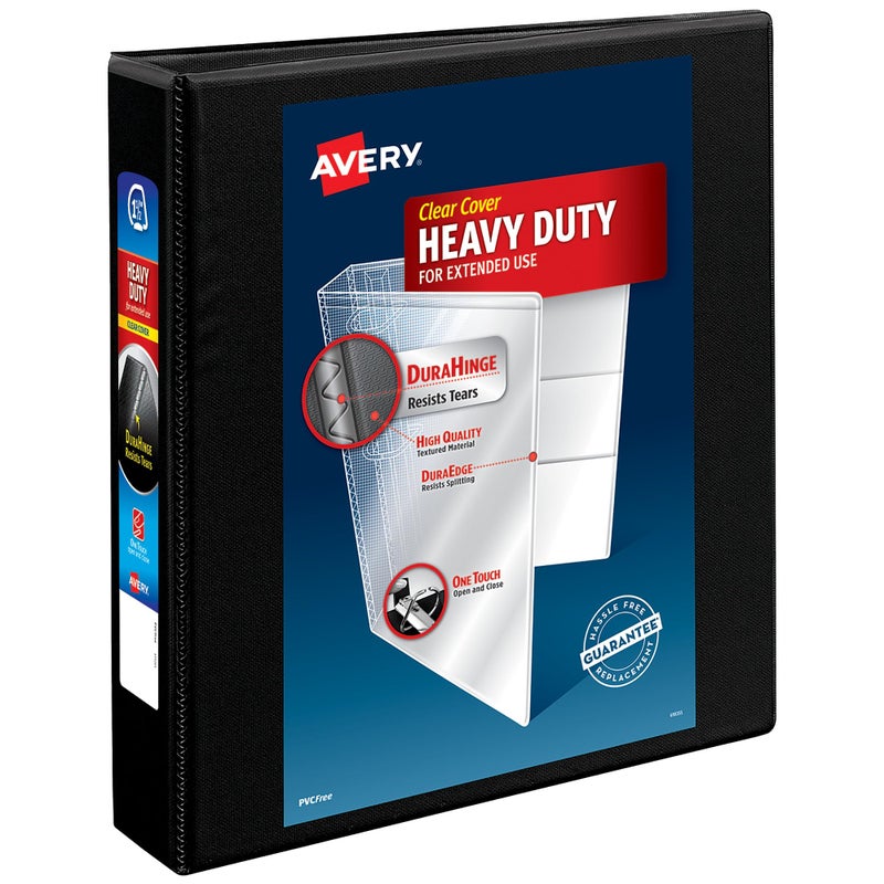 Avery Heavy-Duty View 3 Ring Binder, 1.5" One Touch Slant Rings, Holds 8.5" x 11" Paper, 1 Black Binder (05400) - Image 1