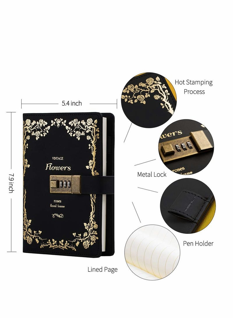 Vintage Leather Locking Journal - Elegant Writing Notebook  Planner for Girls, Perfect Personal Gift in Black - Image 2