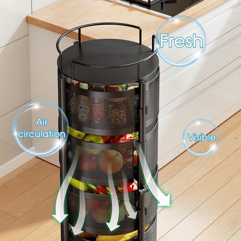 Jet Roy Metal Kitchen Rotating Trolley Portable Storage Rack Round Design Fruits and Vegetable Onion Cutlery Spice Jars Container Basket Organizer Holder Stand for Kitchen Black Layer 4 - Image 4