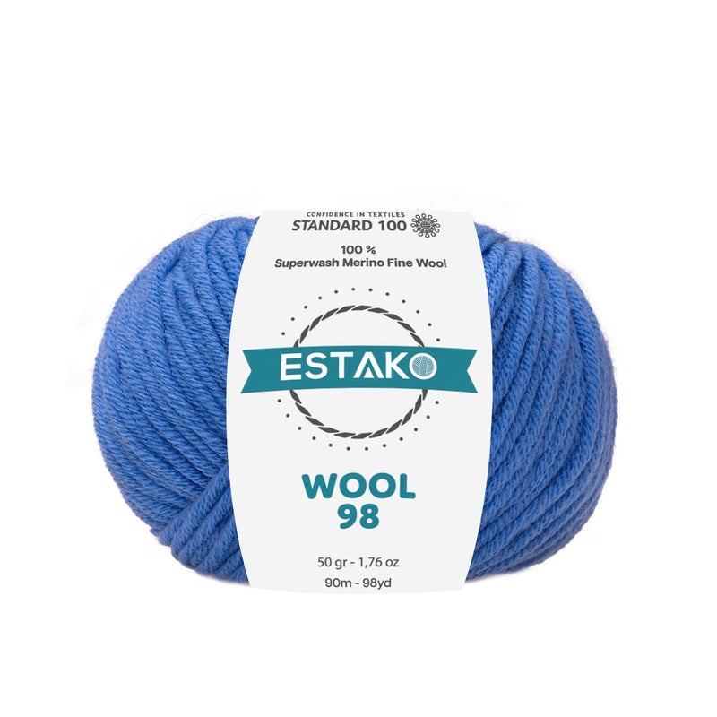 Estako Wool 98 100% Superwash Merino Wool Medium Worsted Weight Soft Knitting and Crochet Yarn 1.76 oz (50gr) 98 yds (90 m) (6387-Blue) - Image 1