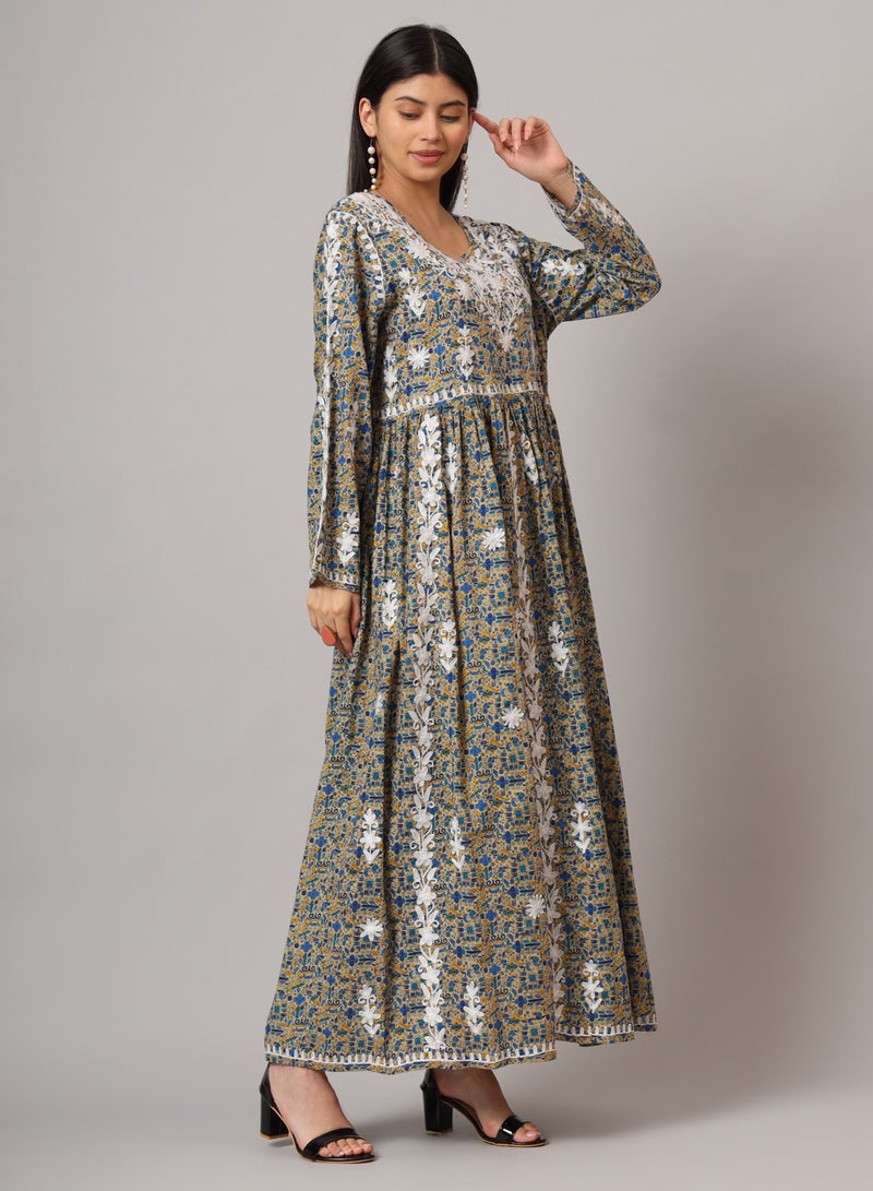 الايا جلابية مطبوعة قطن مولمول مطرزة يدوياً لوكنوي شيكانكاري - Image 4