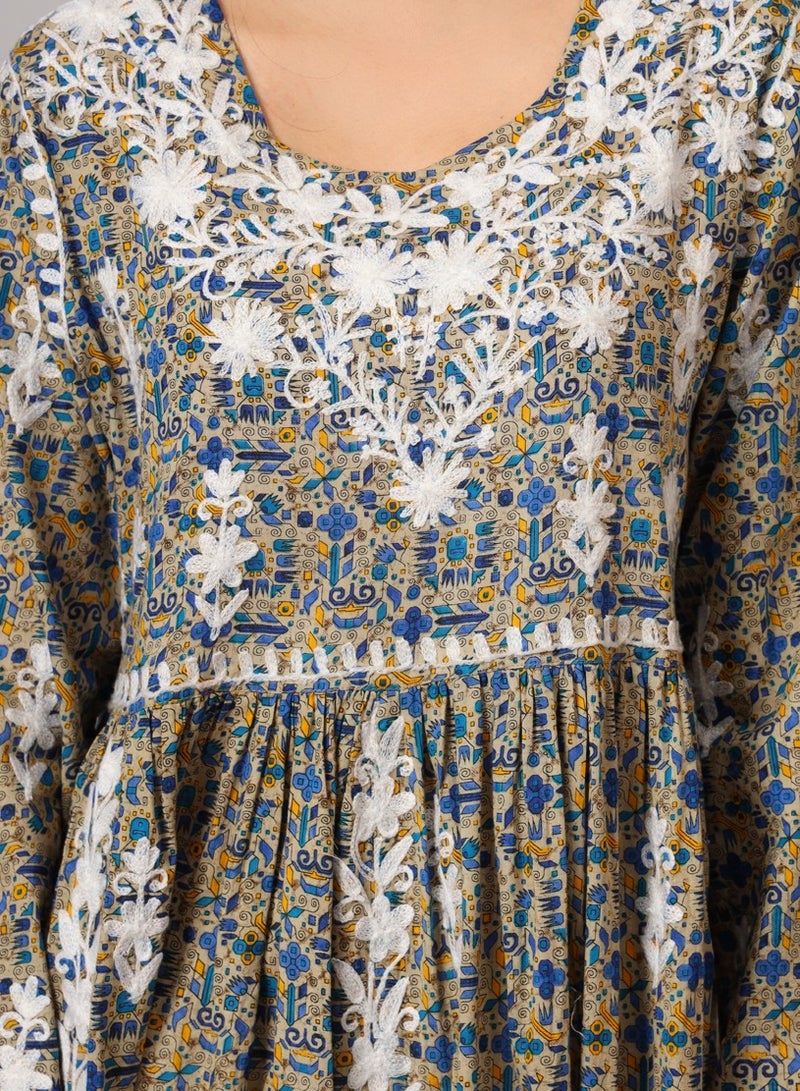 الايا جلابية مطبوعة قطن مولمول مطرزة يدوياً لوكنوي شيكانكاري - Image 5