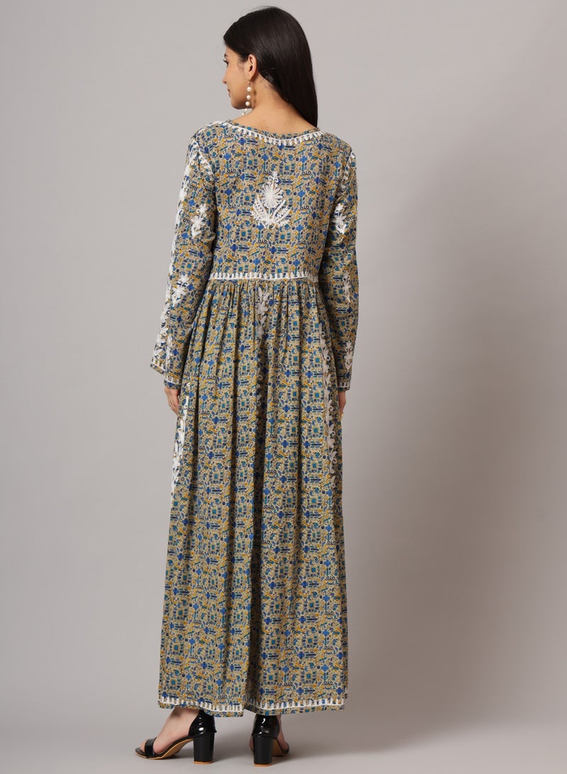 الايا جلابية مطبوعة قطن مولمول مطرزة يدوياً لوكنوي شيكانكاري - Image 2