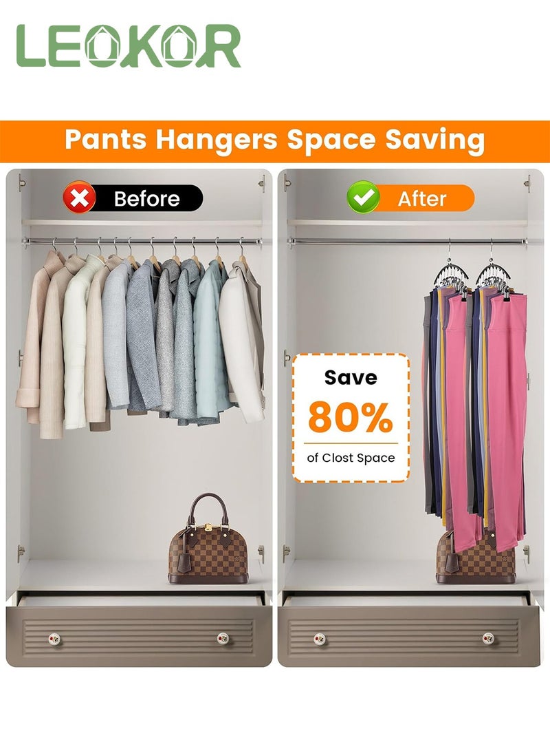 LEOKOR 2 Pack Hangers for Closet Organizers and Storage, Space Saving Pants Hangers, Multifunctional Stainless Steel Rack Hangers, Anti-Slip Pants Hangers with 10 Clips - Image 2