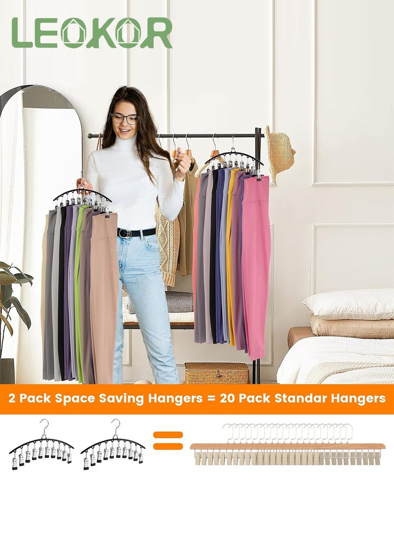 LEOKOR 2 Pack Hangers for Closet Organizers and Storage, Space Saving Pants Hangers, Multifunctional Stainless Steel Rack Hangers, Anti-Slip Pants Hangers with 10 Clips - Image 3
