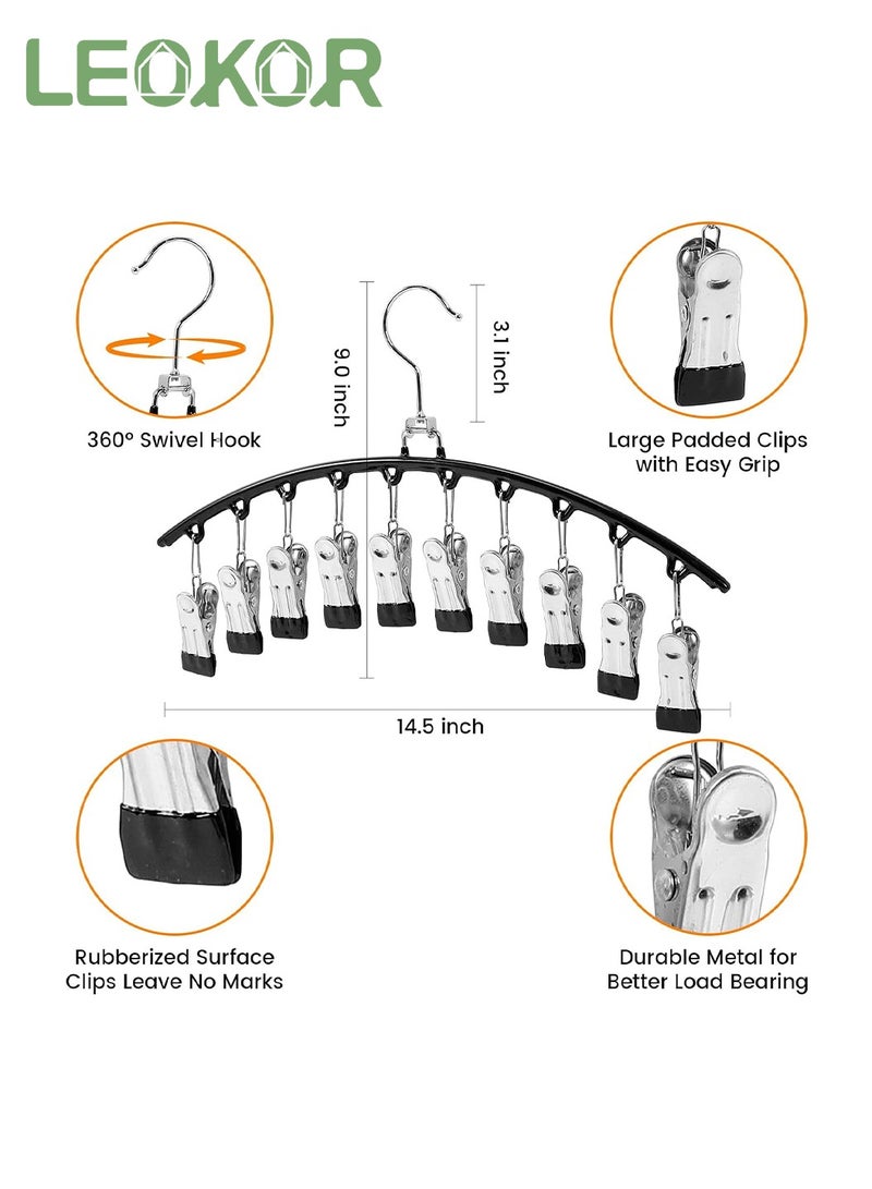 LEOKOR 2 Pack Hangers for Closet Organizers and Storage, Space Saving Pants Hangers, Multifunctional Stainless Steel Rack Hangers, Anti-Slip Pants Hangers with 10 Clips - Image 4
