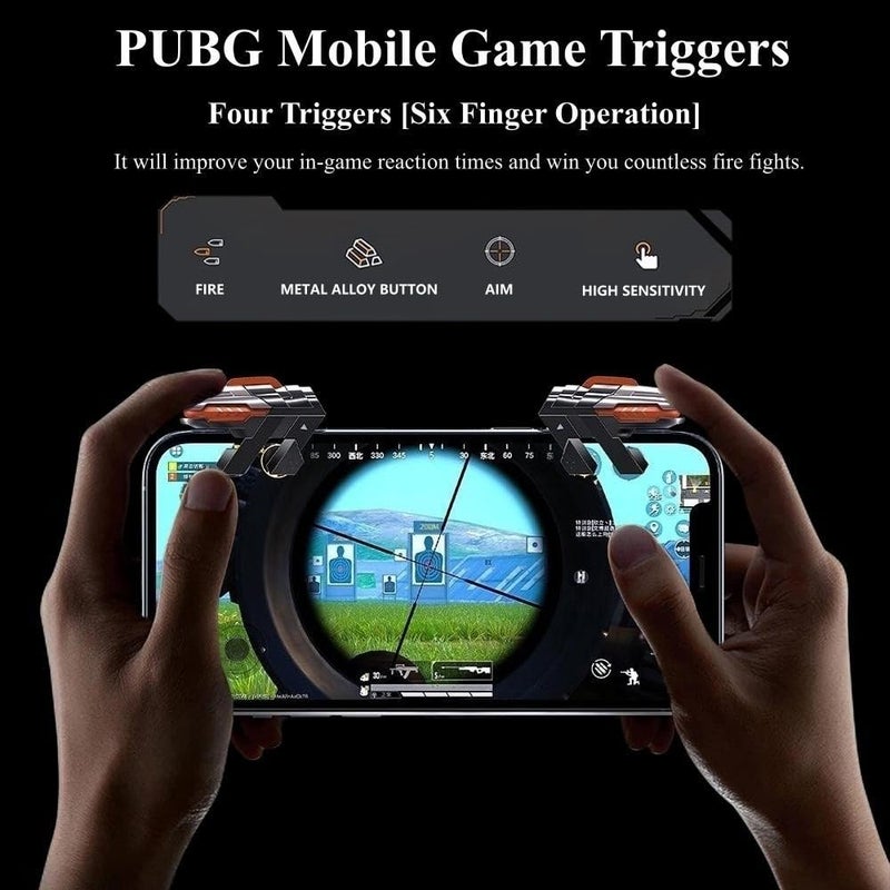 Rakizbe PUBG Mobile Game Triggers - 4 Triggers [6 Finger Operation] High Sensitive Shoot Aim Gaming Controller Gamepad Grip Joysticks Buttons - Image 2