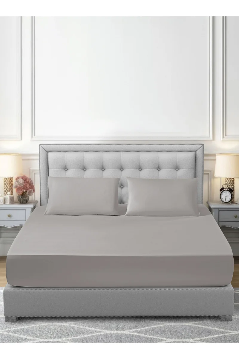 دوناتيلا Bedding Fitted Sheet - Fits 200x200 Cm For King Bed - 3 Pcs (1 Fitted Sheet and 2 Pillowcases) - 35 Cm Deep Pocket - Solid Bed Sheet