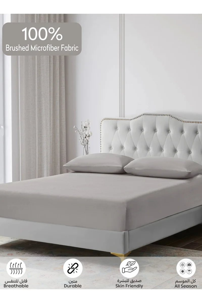 دوناتيلا Bedding Fitted Sheet - Fits 200x200 Cm For King Bed - 3 Pcs (1 Fitted Sheet and 2 Pillowcases) - 35 Cm Deep Pocket - Solid Bed Sheet