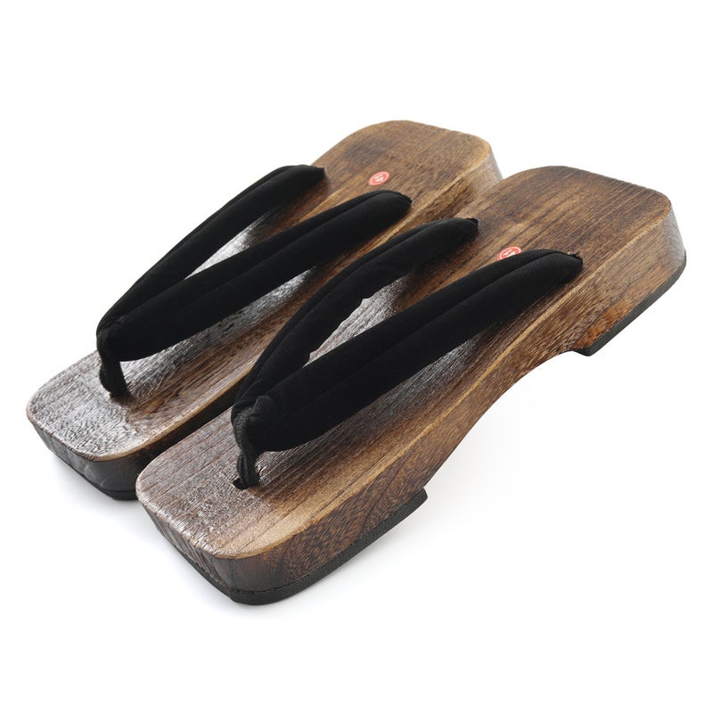 أحذية خشبية عصرية تناسب جميع الأوقات للرجال - أحذية خشبية يابانية كاجوال للاستخدام المنزلي والخارجي، صنادل غير قابلة للانزلاق ذات نعل سميك - حزام أسود نقي - Image 1