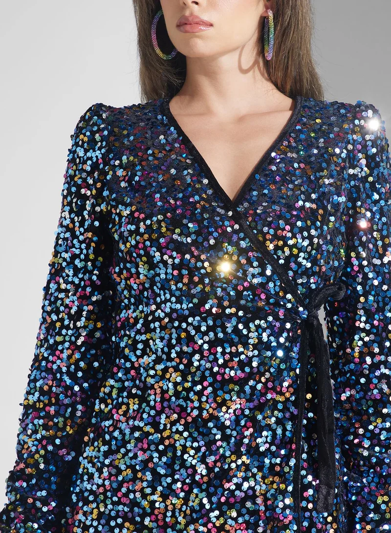 YAS Sequin Surplice Neck Dress