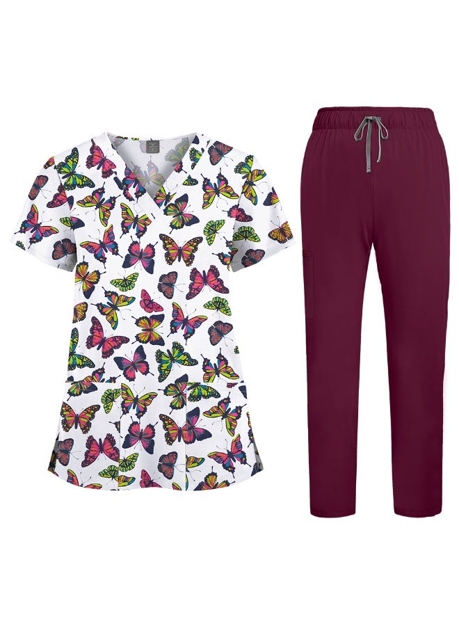 NIBEMINENT Floral Print Nursing Scrubs Tops Hospital Scrubs Uniforms Short Sleeve Hospital Uniforms Women Nursing Scrubs - Image 1