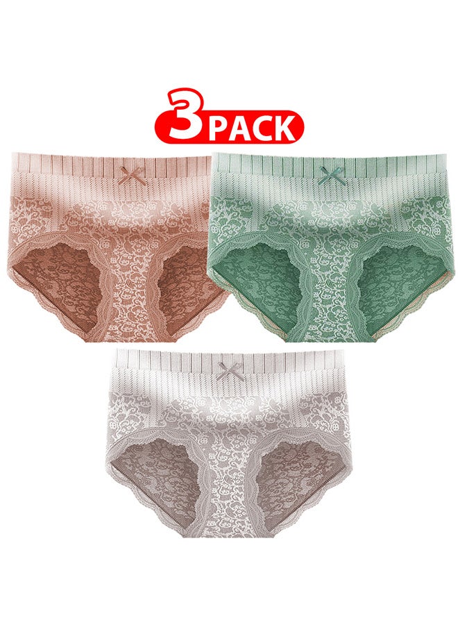 MARGOUN 3 Packs Women's Medium Size Lace Panties with High Waist Comfortable and Stylish Underwear for a Flattering Silhouette/M(waist 60-66/Weight 45~55kg) - Image 1