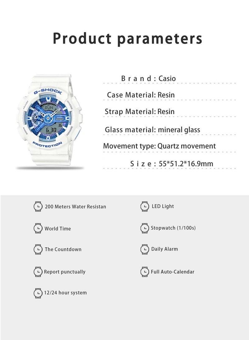 G-SHOCK Casio G-SHOCK Series Summer Exclusive Color Matchway Classic Hands Shockproof and Waterproof Sport Quartz Movement Blue Dial GA-110WB-7A - Image 3