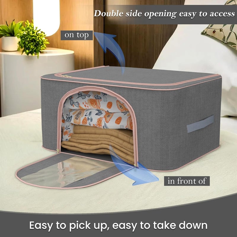 Kuber Industries Pack of 6 Foldable 66 Liter Cloth Organizer for Storage with Steel Frames Zip Handles See Through Saree Organiser for Wardrobe Seasonal Home Items LJ1GRY Grey - Image 5