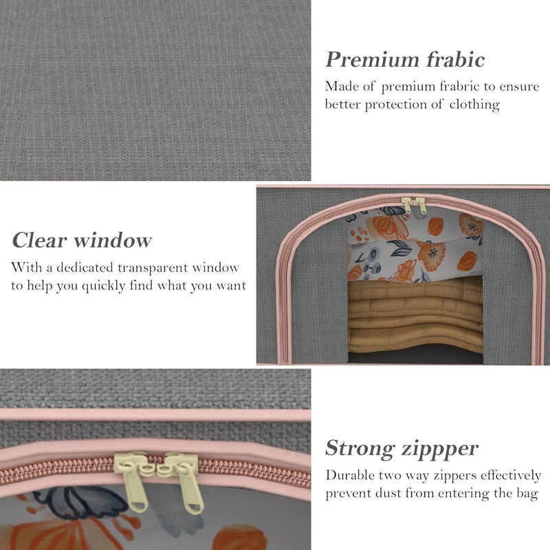 Kuber Industries Pack of 6 Foldable 66 Liter Cloth Organizer for Storage with Steel Frames Zip Handles See Through Saree Organiser for Wardrobe Seasonal Home Items LJ1GRY Grey - Image 2