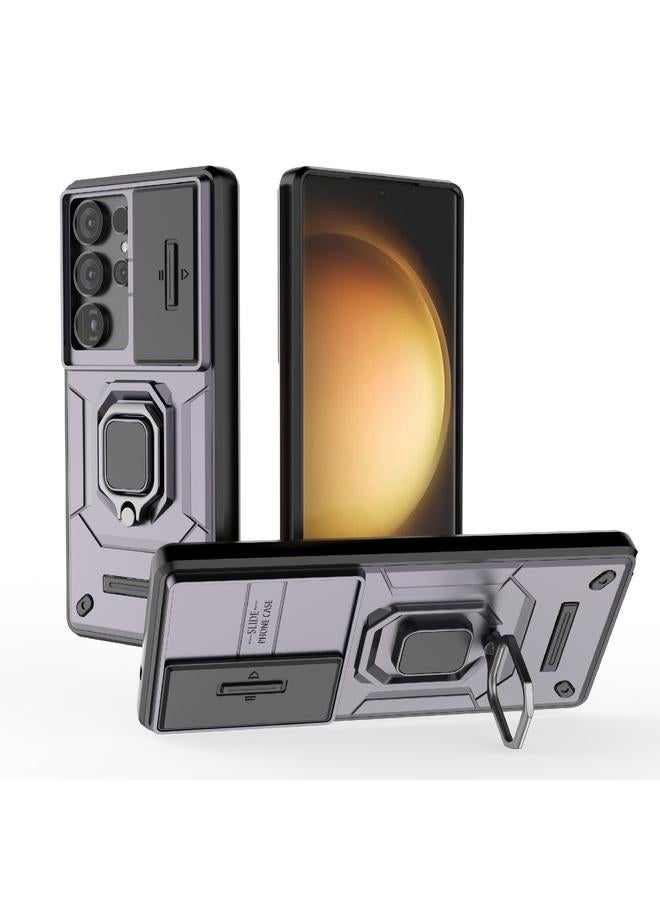 For Samsung Galaxy S25 Ultra 5G Sliding Camshield TPU + PC Shockproof Phone Case with Holder(Purple) 