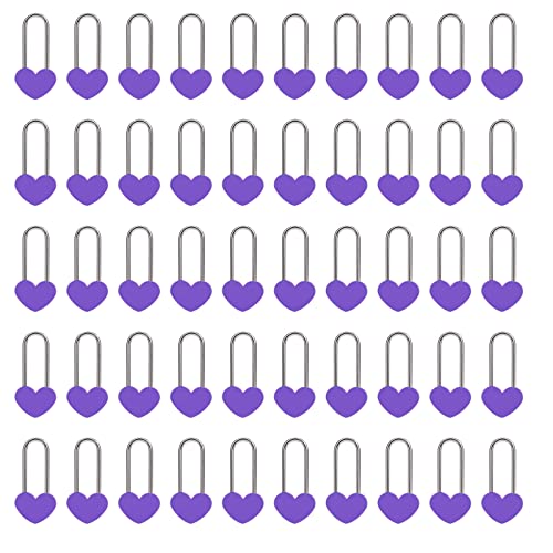 VeYocilk 50 PCS Love Lock Heart Padlock Purple Single Heart Wish Lock for Lovers Wedding Bridge Anniversary Travel Wish DayNo Key - Image 1