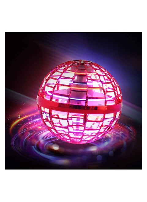 Flying ball toy Globe Shape Magic Controller mini flying toy, built-in RGB light rotator 360° rotation, suitable for children and adults outdoor and indoor magic flying toys (Red)