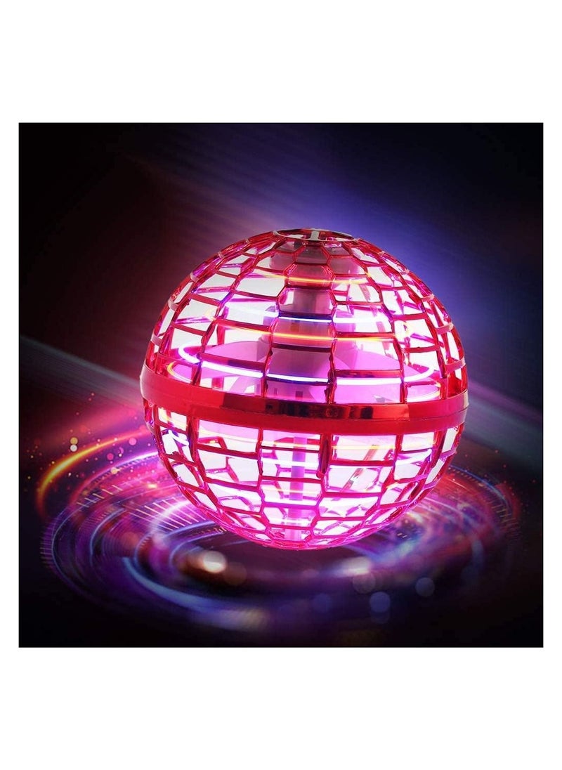 Flying ball toy Globe Shape Magic Controller mini flying toy, built-in RGB light rotator 360° rotation, suitable for children and adults outdoor and indoor magic flying toys (Red)