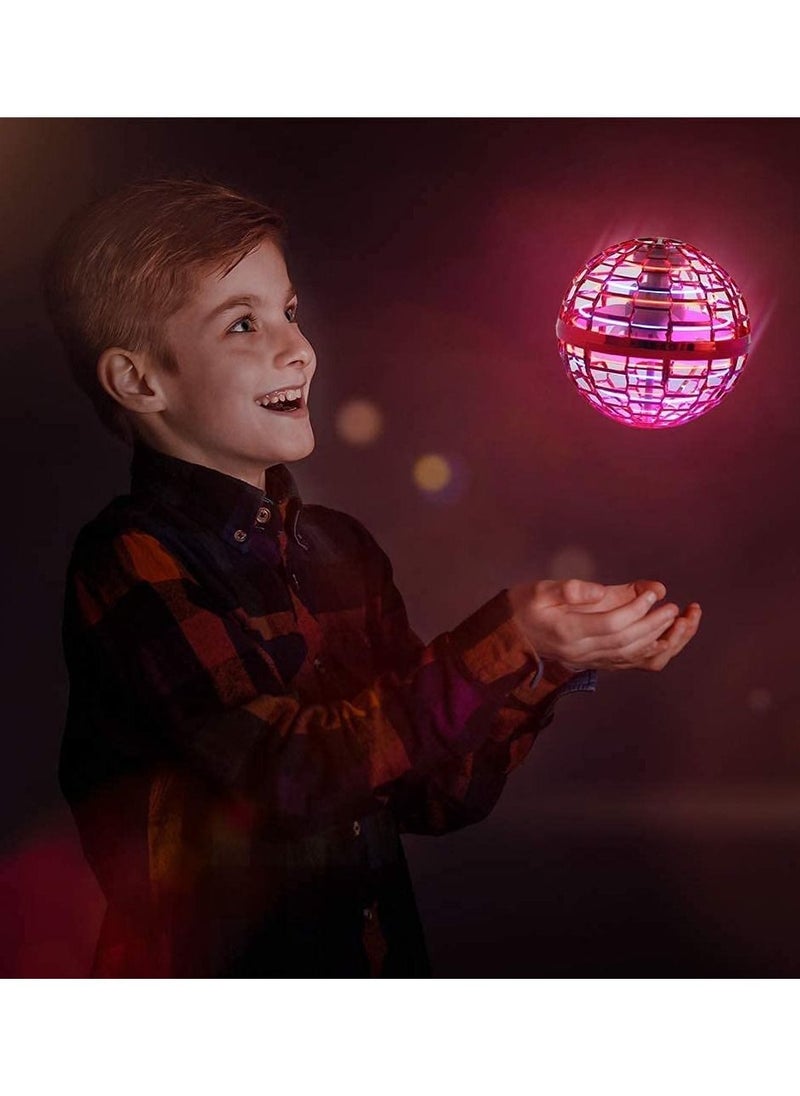 Flying ball toy Globe Shape Magic Controller mini flying toy, built-in RGB light rotator 360° rotation, suitable for children and adults outdoor and indoor magic flying toys (Red)