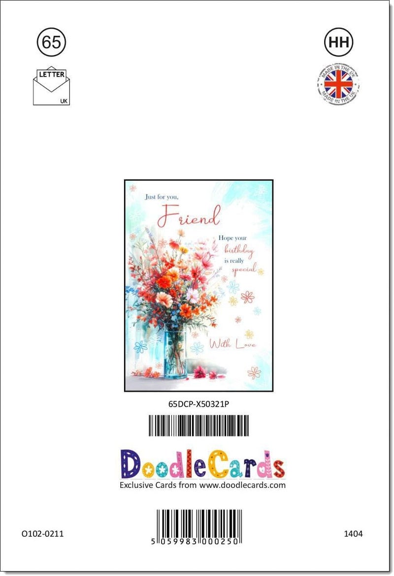 doodlecards بطاقات صديقة أنثى بطاقة عيد ميلاد باقة زهور زاهية حجم متوسط مع ظرف عادي - Image 3