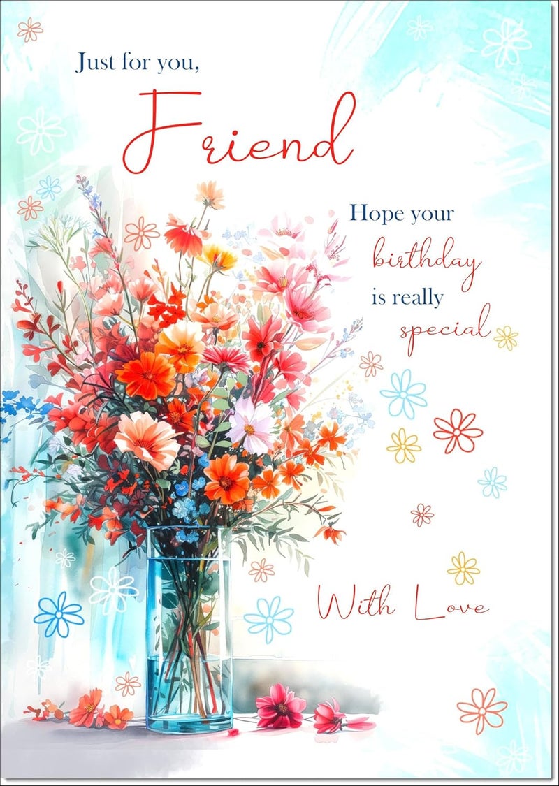 doodlecards بطاقات صديقة أنثى بطاقة عيد ميلاد باقة زهور زاهية حجم متوسط مع ظرف عادي - Image 1