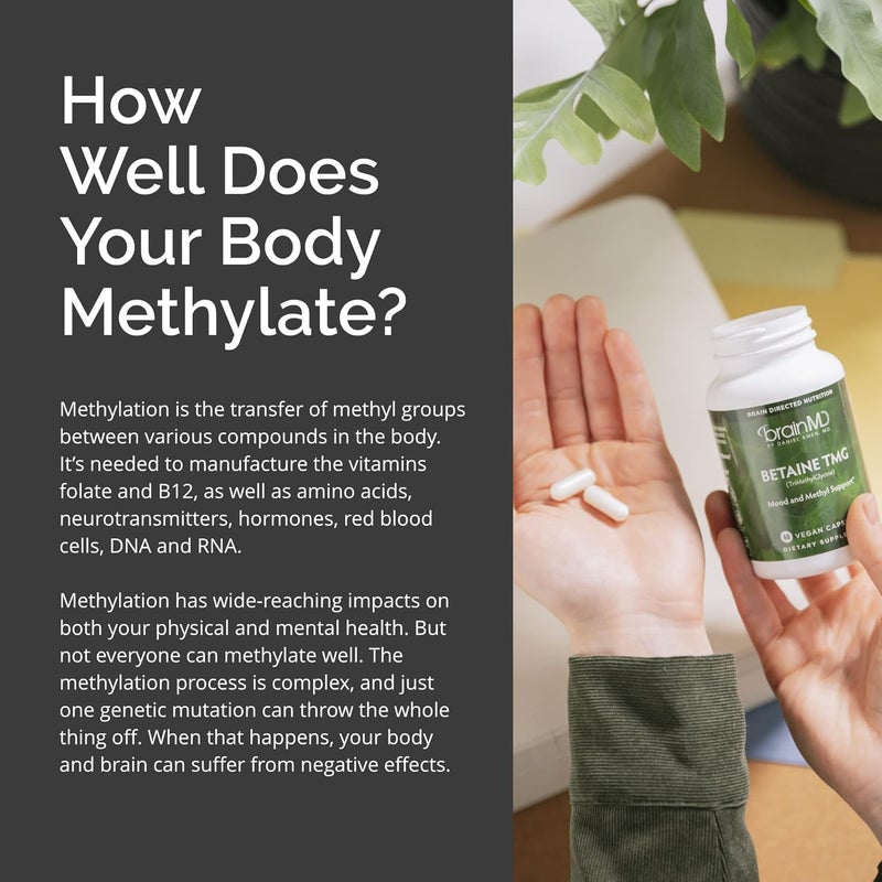 BRAINMD دكتور أيمين براين إم دي بيتاين تي إم جي 60 كبسولة دعم المزاج ميثيل خالي من الجلوتين 30 حصة - Image 5